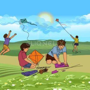 Kids Flying Kite, Cliqnclix